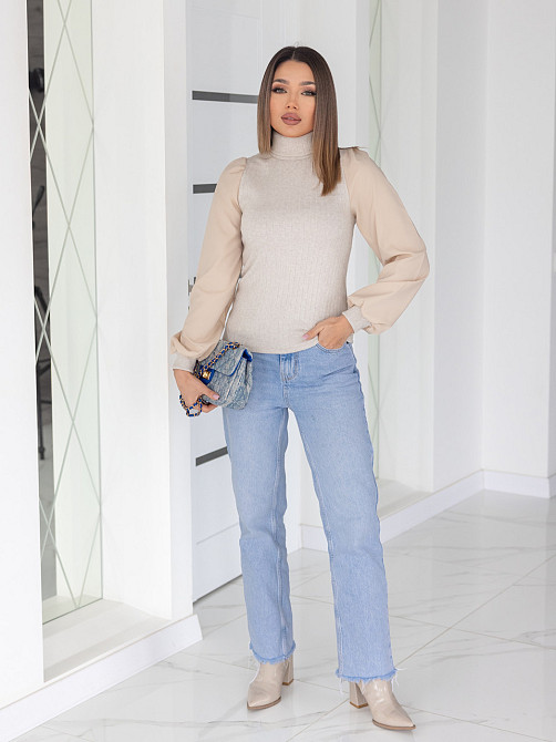 Женская элегантная кофта гольф в рубчик Dazy 42-44, Бежевый Киев - изображение 3