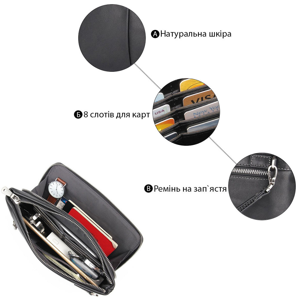 Барсетка мужская в гладкой коже Vintage 14970 Черная Киев - изображение 10