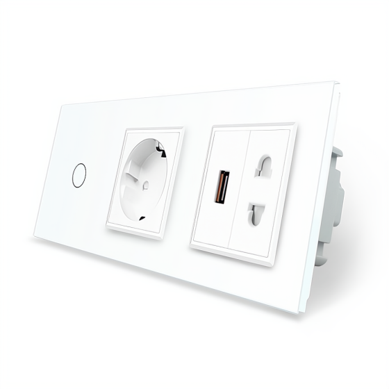 LIVOLO Сенсорний вимикач 1 сенсор 1 розетка 1 USB 1 розетка універсальна Livolo білий скло (VL- Киев