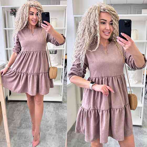 Женское базовое повседневное платье микро вельвет Беж, 50/52 Одесса