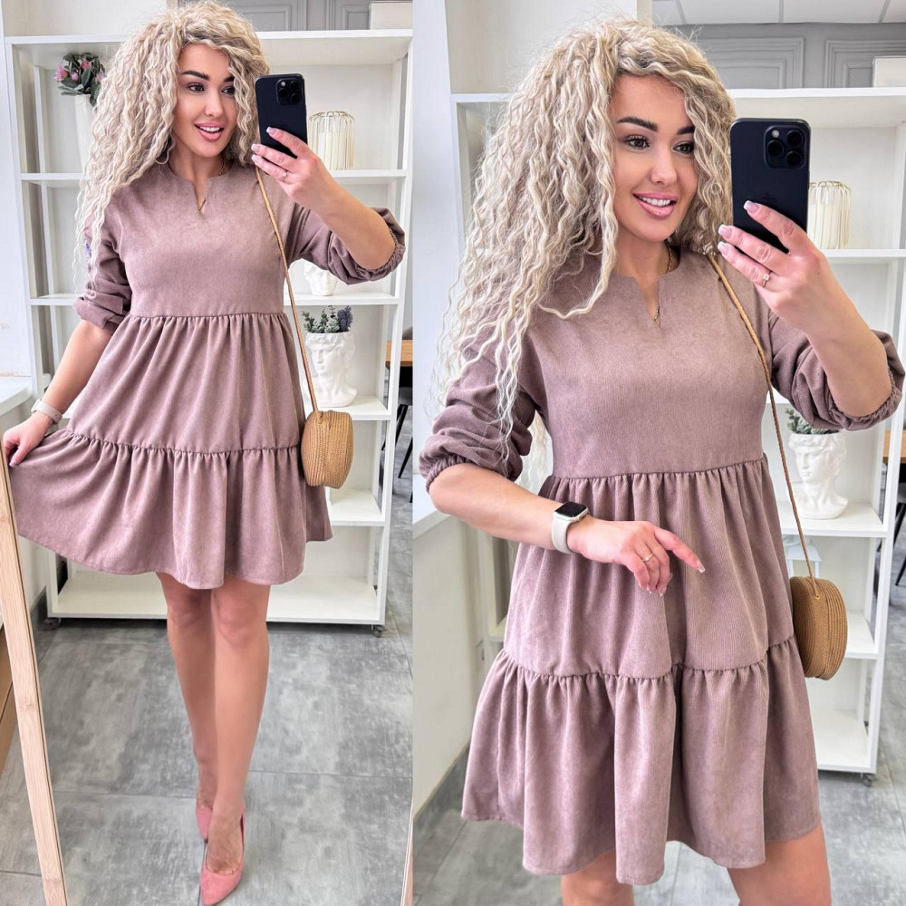 Женское базовое повседневное платье микро вельвет Беж, 50/52 Одесса - изображение 3