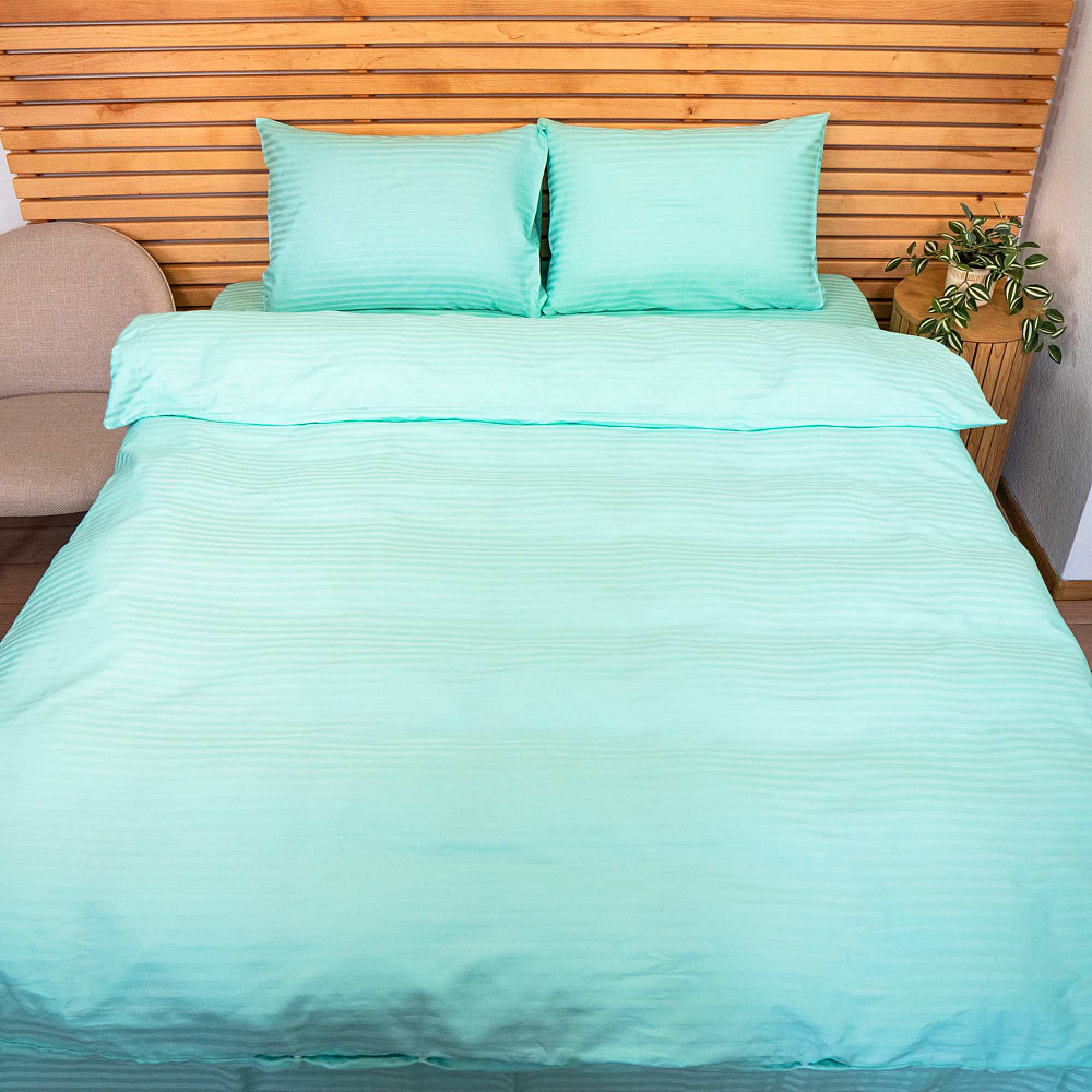 Постільна страйп сатин комплект двоспальний 125 г/м2 YouStar (М'ятний) 2 х 70х70 Суми - фото 1