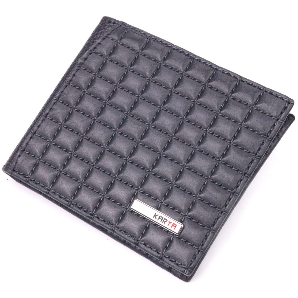Стеганый мужской зажим с монетницей из натуральной кожи KARYA 21407 Черный Киев - изображение 1