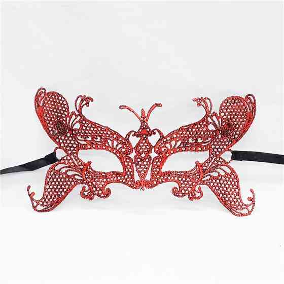 Венеціанська маска мереживна святкова 21 на 11 см червоний Київ