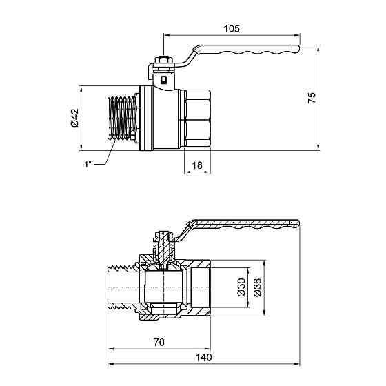 Кран кульовий Thermo Alliance Standart 1" ВН для газу (важіль) SD605NG25PN40 Київ