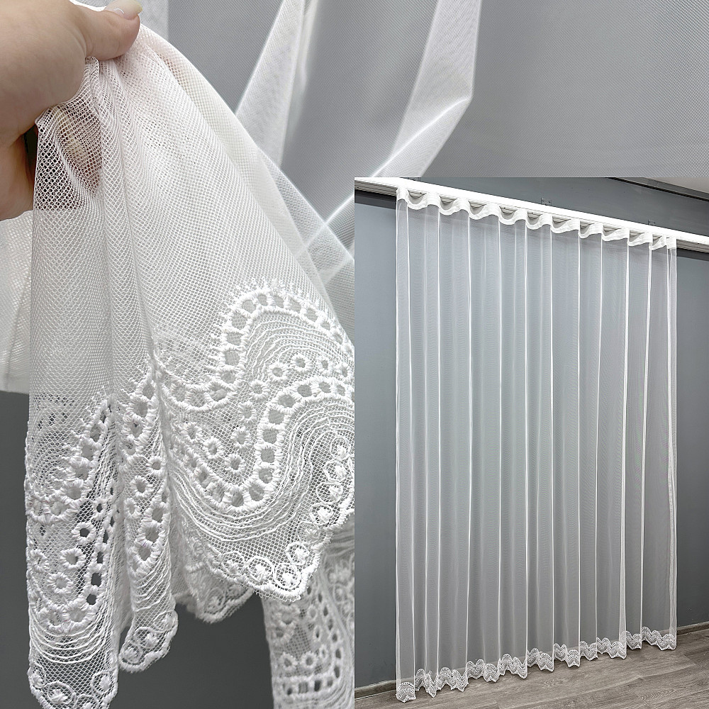Тюль VR-Textil 1799т Грек-сітка з вишивкою та люрексом колір Білий 300х270 см (40-655) Київ - фото 1