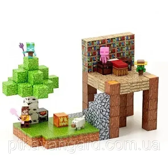 Магнитный конструктор Майнкрафт 128 магнитных блоков база возле дерева с фигурками 5шт Dream World LZCK 024 Хмельницкий - изображение 1