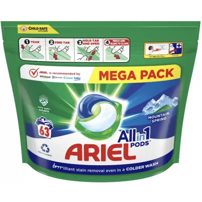 Капсулы для стирки универсального белья Ariel Alpin Pods 3в1 63 шт Львов - изображение 1