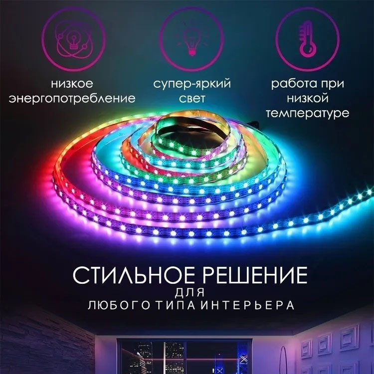 Світлодіодна стрічка Хіт, Кольорова світлодіодна стрічка для дому LED для декору стін PE-37 Львів - фото 20