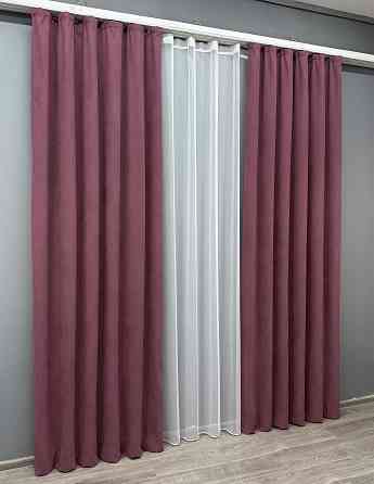 Комплект штор VR-Textil Микровелюр Petek 100х270 2шт и Тюль 300х270 1490ш-1153т Пурпурный с белым 71-034/1 Київ