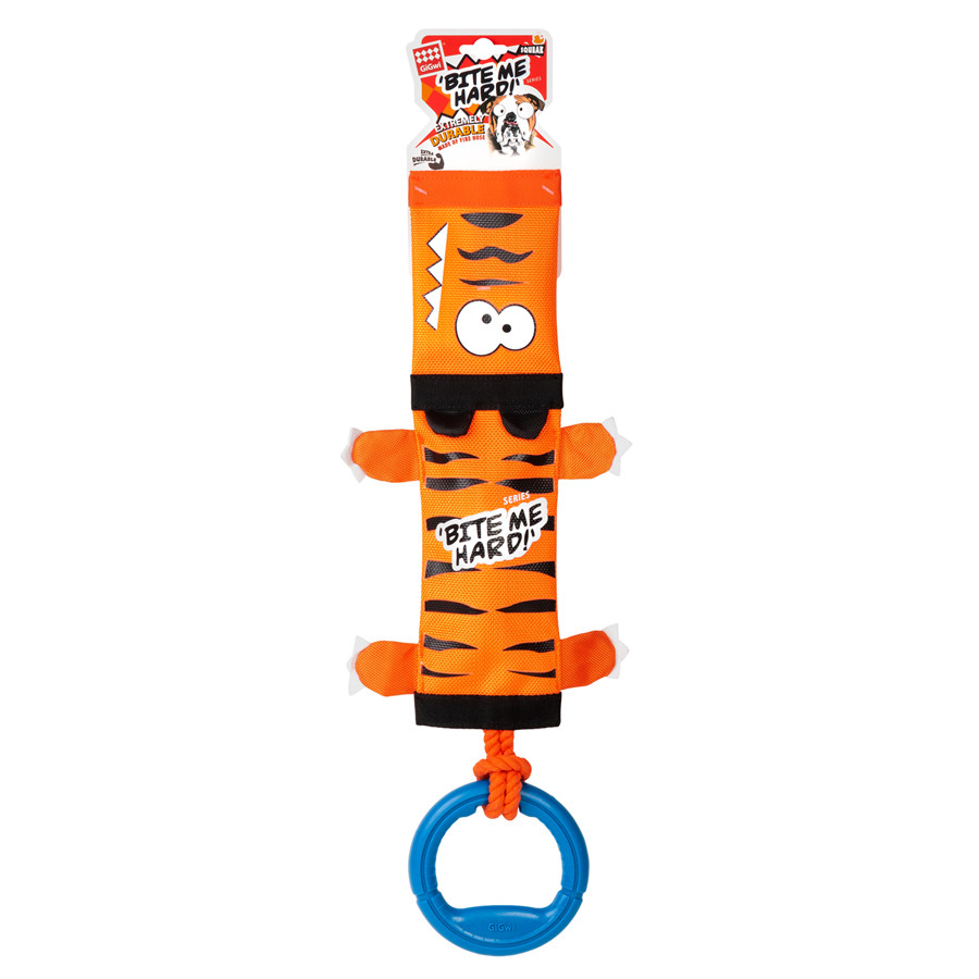 Іграшка для собак Тигр на мотузці з ручкою та пищалкою GiGwi Bite me hard, поліестер, 55 см Коломия - фото 2