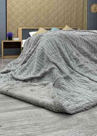 Плед 200х230 см (+-10см) на овчині "Косичка" колір світло-сірий (87-309) Київ