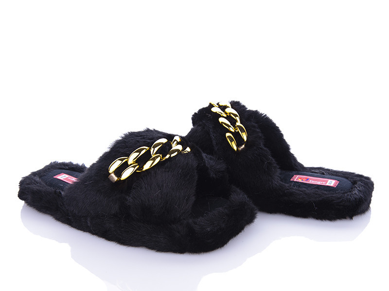 Женские тапочки домашние меховые цепь золото Черные 40 Одесса - изображение 1