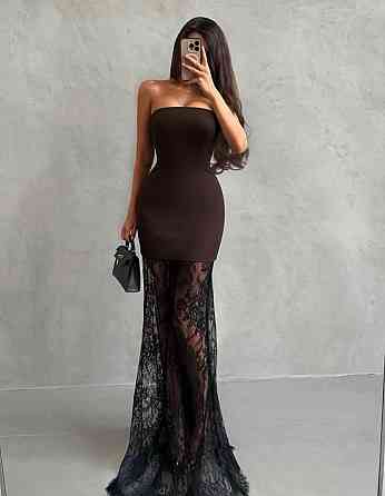 Женское вечернее элегантное платье-юбка   костюмка + нежный гипюр Шоколад, 44/46 Одесса