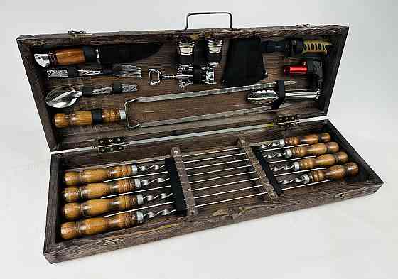 Подарочный набор шампуров в деревянном кейсе ГРИЛЬ-2 HAPPY DAYS Подарок руководителю от коллектива Тернополь