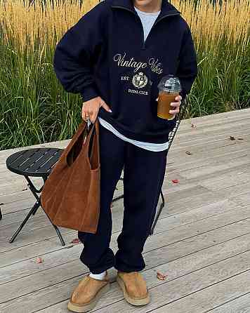 Жіночий теплий прогулянковий костюм-двійка: кофта та штани турецька тринитка на флісі Темно-синій, 46/48 Одеса