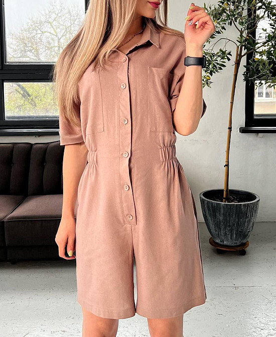 Легкий женский базовый комбинезон лен. Мокко, 42 Одесса - изображение 1