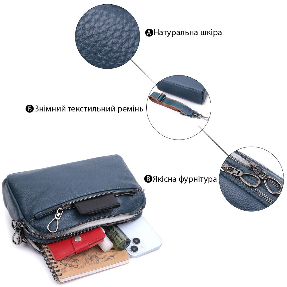 Стильная сумка для женщин с карманами из натуральной кожи Vintage 22600 Синяя Киев - изображение 4