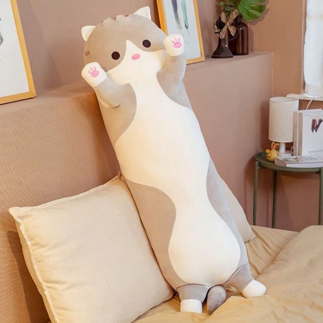 Іграшка обіймашка Кіт Батон, м'яка іграшка антистрес, подушка обіймашка, 70 см, Сірий Киев - изображение 1