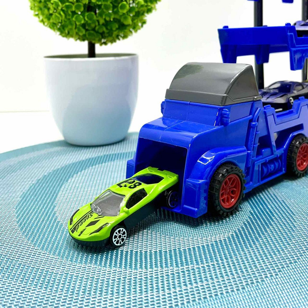 Трейлер-автовоз розкладний з набором машинок 6шт Синій (K180A10) Чернігів - фото 5