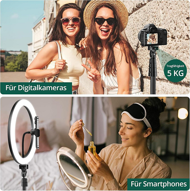 Кільцева селфі-лампа з висувним штативом триногою 160 см, тримачем телефону, Bluetooth пультом, LED-лампа для стримінгу фото/відео Київ - фото 6