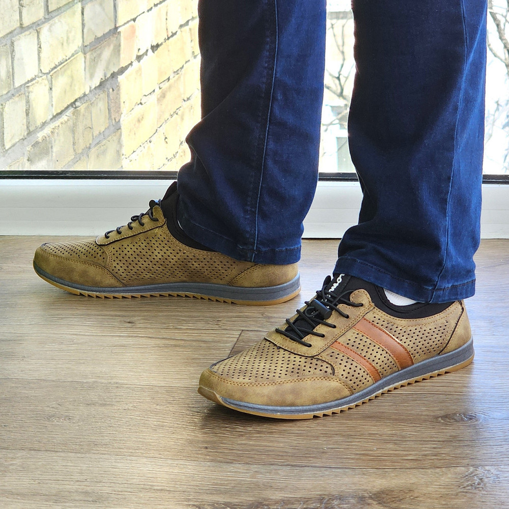 Мужские Мокасины Летние Бежевые Кроссовки Сеточка Коричневые Светлые (размеры: 40,41,42,43,44,45) - 216-3 Днепр - изображение 3