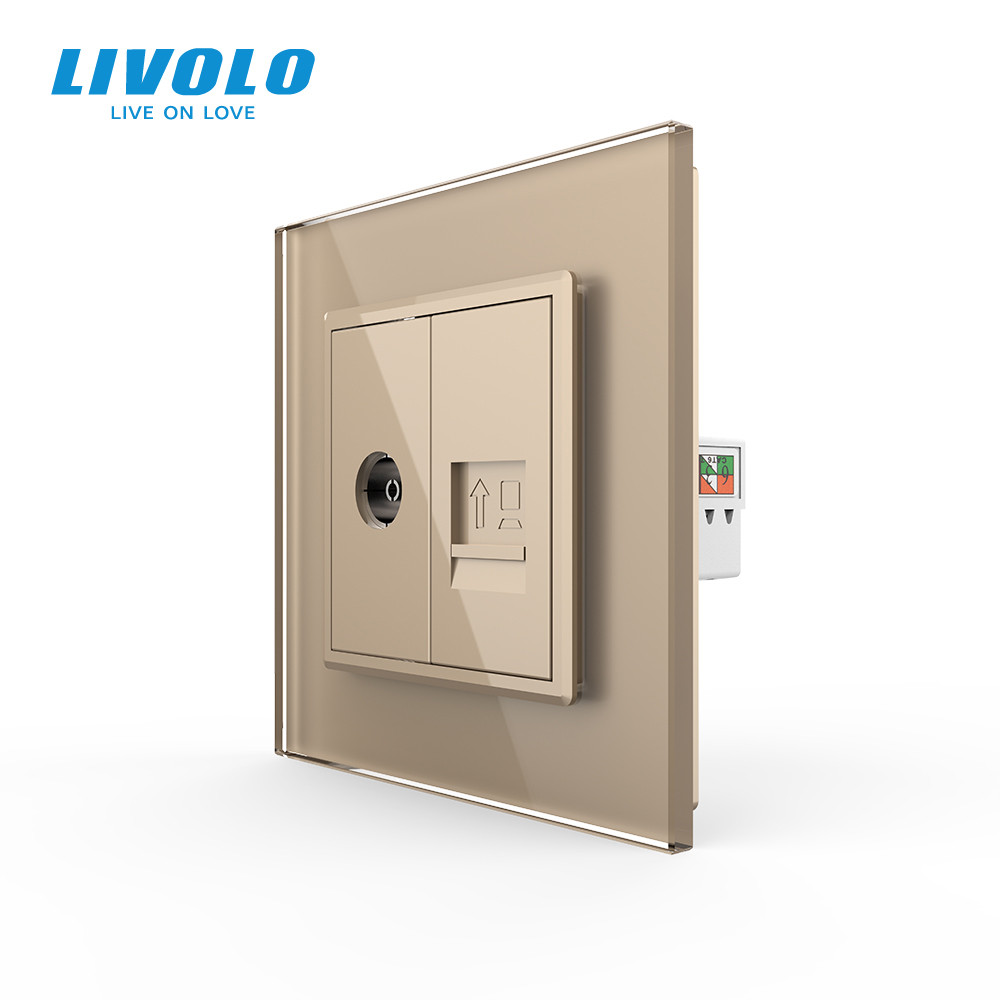 Розетка комп'ютерна RJ-45 і ТБ розетка Livolo золото скло (VL-C791VC-13) Коломыя - изображение 4