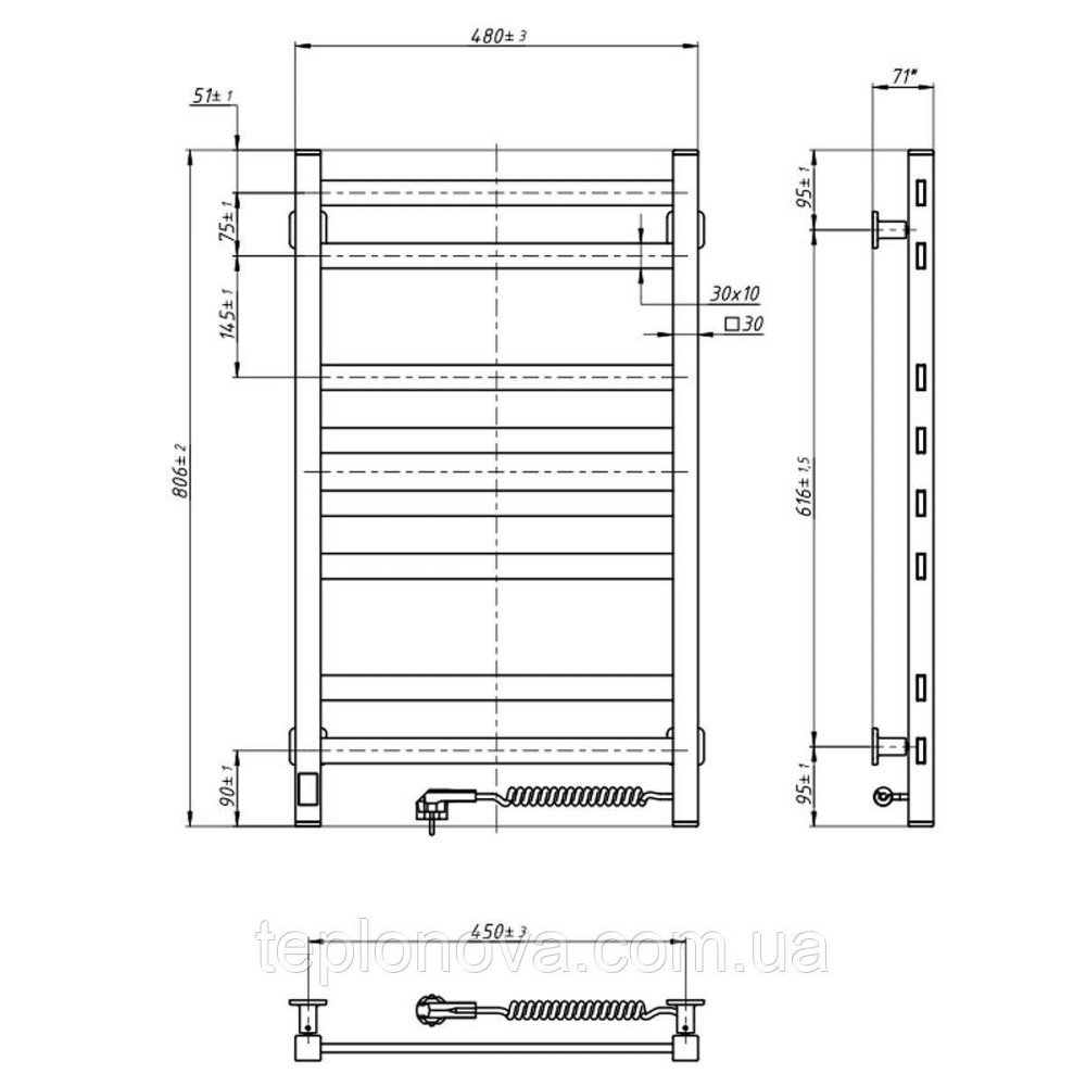 Електрична сушарка для рушників NAVIN Авангард X 480х800 Sensor з WI-FI лівобічна, чорний муар Чернівці - фото 7