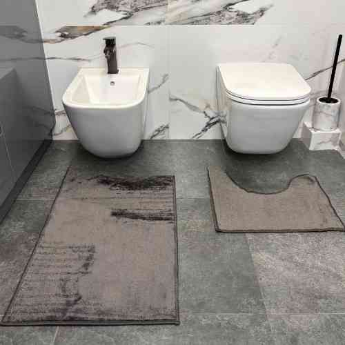 Набір килимків для ванної кімнати 2шт 50*80см+40*50см U-виріз Полоса Smile темно-сірий поліпропілен Дариана Житомир