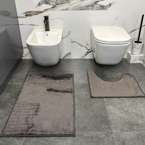 Набір килимків для ванної кімнати 2шт 50*80см+40*50см U-виріз Полоса Smile темно-сірий поліпропілен Дариана Житомир - фото 1