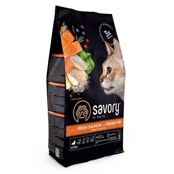 Корм сухой Savory Kitten rich in Fresh Salmon with Marine Fish для котят всех пород со свежим лососем и морской рыбой 40 Киев