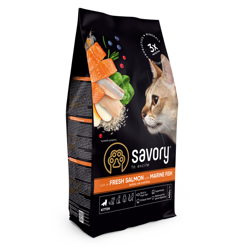 Корм сухой Savory Kitten rich in Fresh Salmon with Marine Fish для котят всех пород со свежим лососем и морской рыбой 40 Киев - изображение 1
