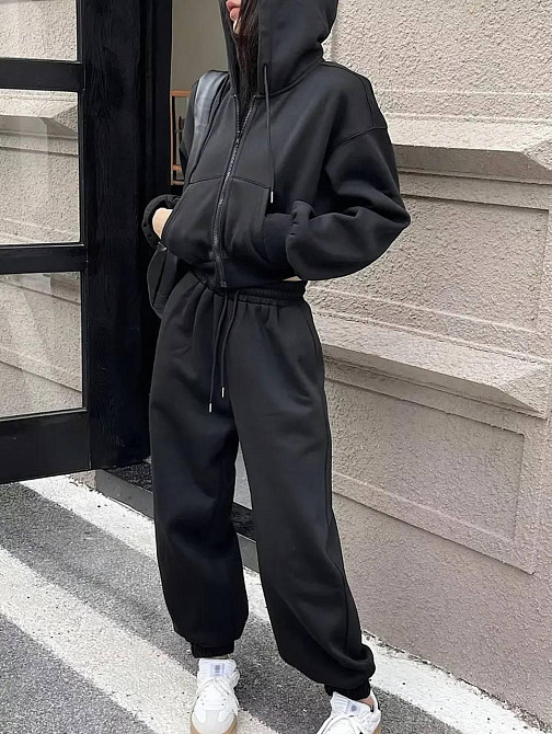 Жіночий теплий базовий костюм двійка: зіп худі+джогери трьохнитка на флісі Одеса - фото 1