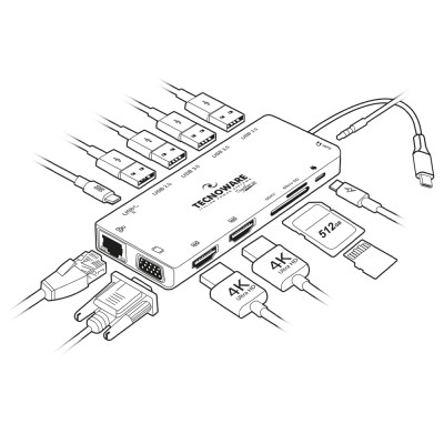 Порт-реплікатор TECNOWARE Dock Station USB TYPE-C 13 in 1 Adapter HUB (FHUB17692) Вінниця - фото 3