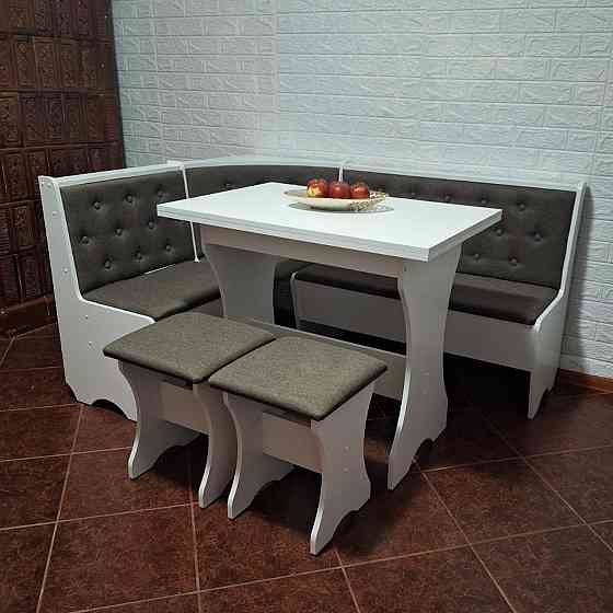 Уголок Семейный со столом и 2 табурета 114х154 см Ткань / Белый Львов