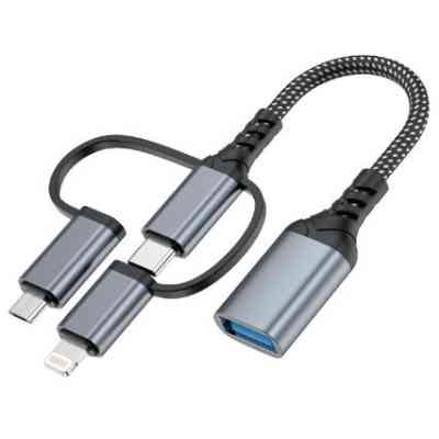 Переходник OTG USB 3.0 AF to USB-C + Micro 5P + Lightning 0.11m 60W XoKo (XK-AC-155) Винница