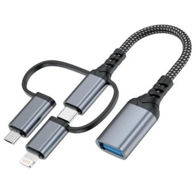 Переходник OTG USB 3.0 AF to USB-C + Micro 5P + Lightning 0.11m 60W XoKo (XK-AC-155) Винница - изображение 1