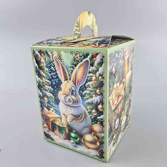 Новогодняя подарочная картонная упаковка для конфет (700грм) №216 "Заяц с подарками"  (1 шт) Харьков