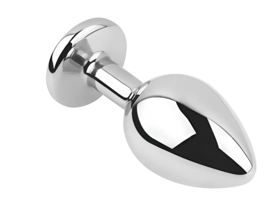 Анальна пробка із кристалом EGZO - Silver Round Plug Aqua size M Sex Aura Київ