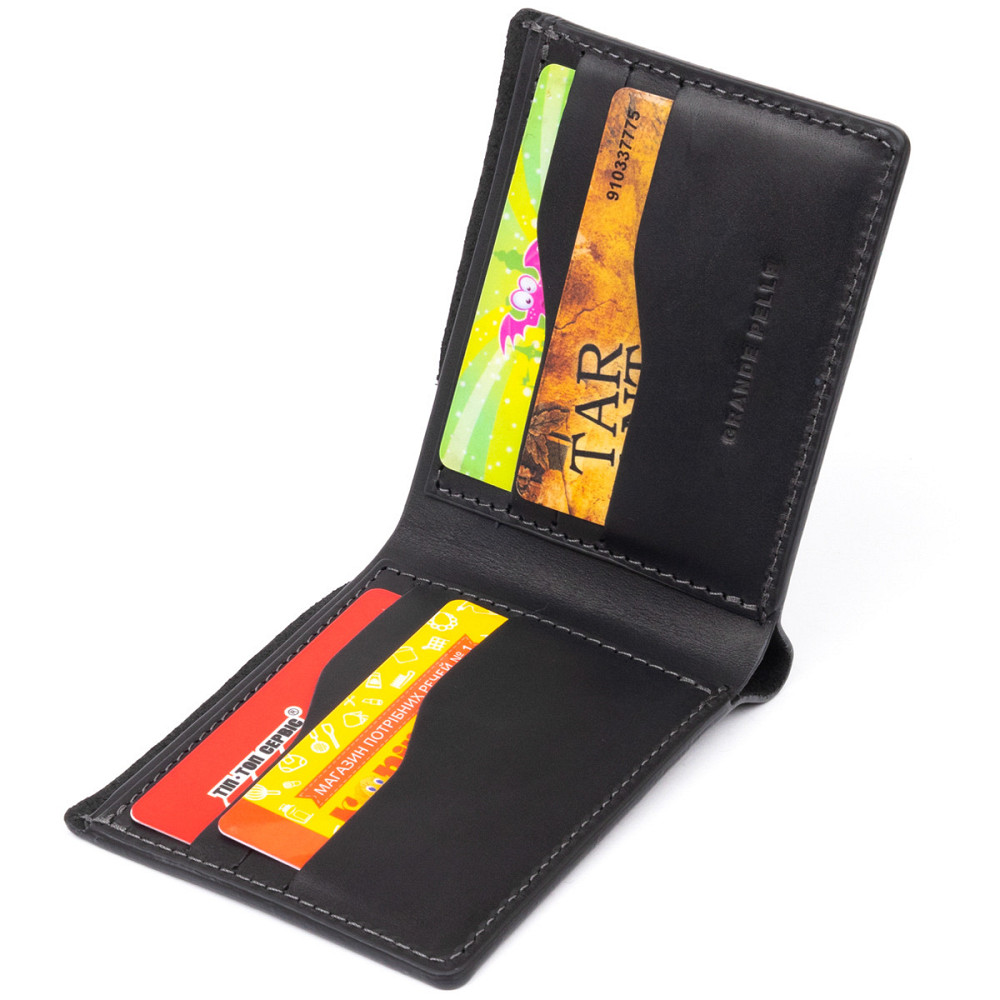 Портмоне на одне відділення в матовій шкірі Чорне (GRANDE PELLE) Київ - фото 9