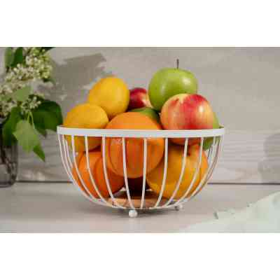 Фруктовница Ardesto Midori 25х25х13см, метал, дерево, білий (AR0904W) Винница