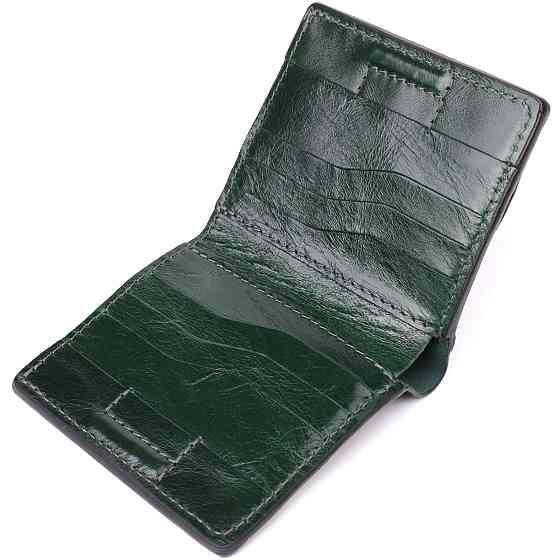 Компактний гаманець у дві складення з натуральної гладкої шкіри GRANDE PELLE 22946 Зелений Київ