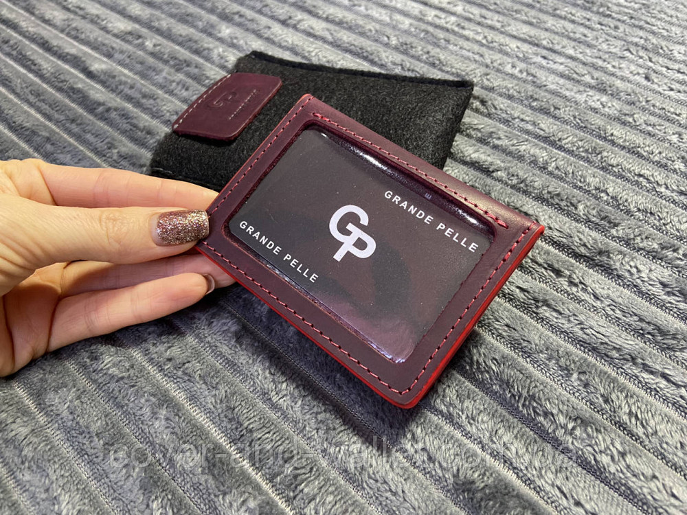Бордова обкладинка на права та ID-паспорт ручної роботи з натуральної шкіри Grande Pelle Київ - фото 4