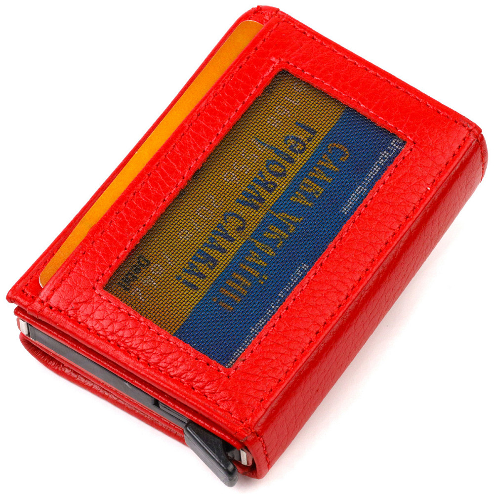 Женский картхолдер в три сложения с автоматическим механизмом из натуральной кожи флотар Красный (CANPELLINI) Киев - изображение 9