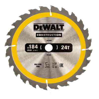 Диск пильний DeWALT CONSTRUCTION, 184 х 16 мм, 24z (ATB), 16 градусів (DT1939) Вінниця