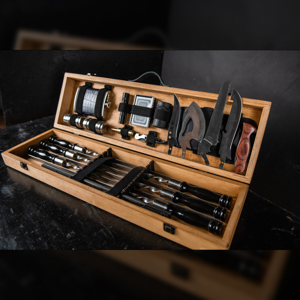 Шампури подарункові набір бокс для пікніка гриля та барбекю Оригінальні Віп подарунки на день народження татові, хлопцю, Тернопіль - фото 7