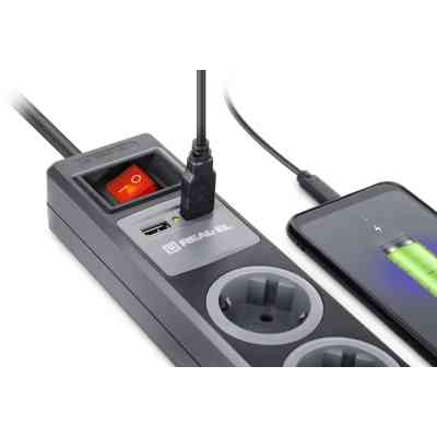 Сетевой удлинитель REAL-EL RS-3 USB CHARGE 1.8m, black (EL122500001) Винница