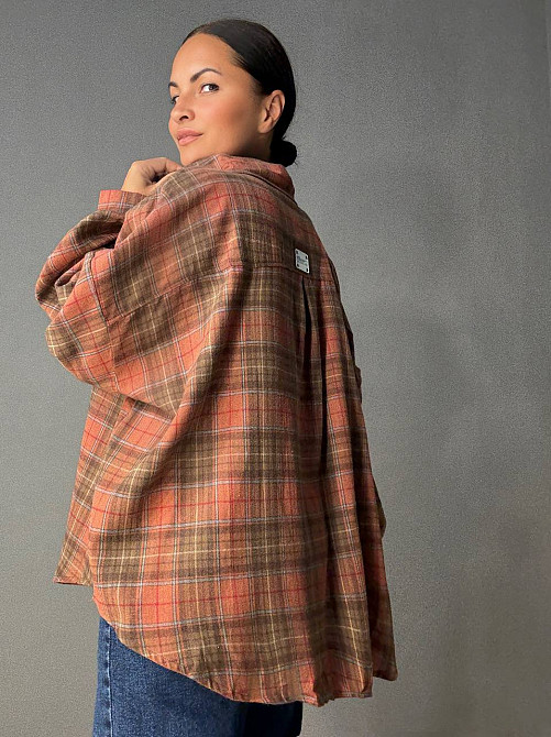 Сорочка жіноча A-N 8313 у клітинку оверсайз широка бавовняна, помаранчевий, one size Київ - фото 16