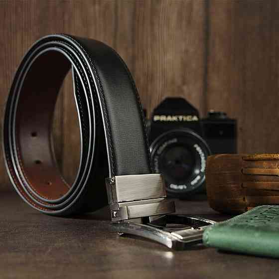 Ремень мужской с затемненной пряжкой механика Vintage 20225 Коричневый Киев