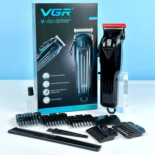 Акумуляторна Машинка для стрижки волосся VGR V-282 6900 об/хв, 6 насадок, LED-дисплей, IPX4 Одеса - фото 1